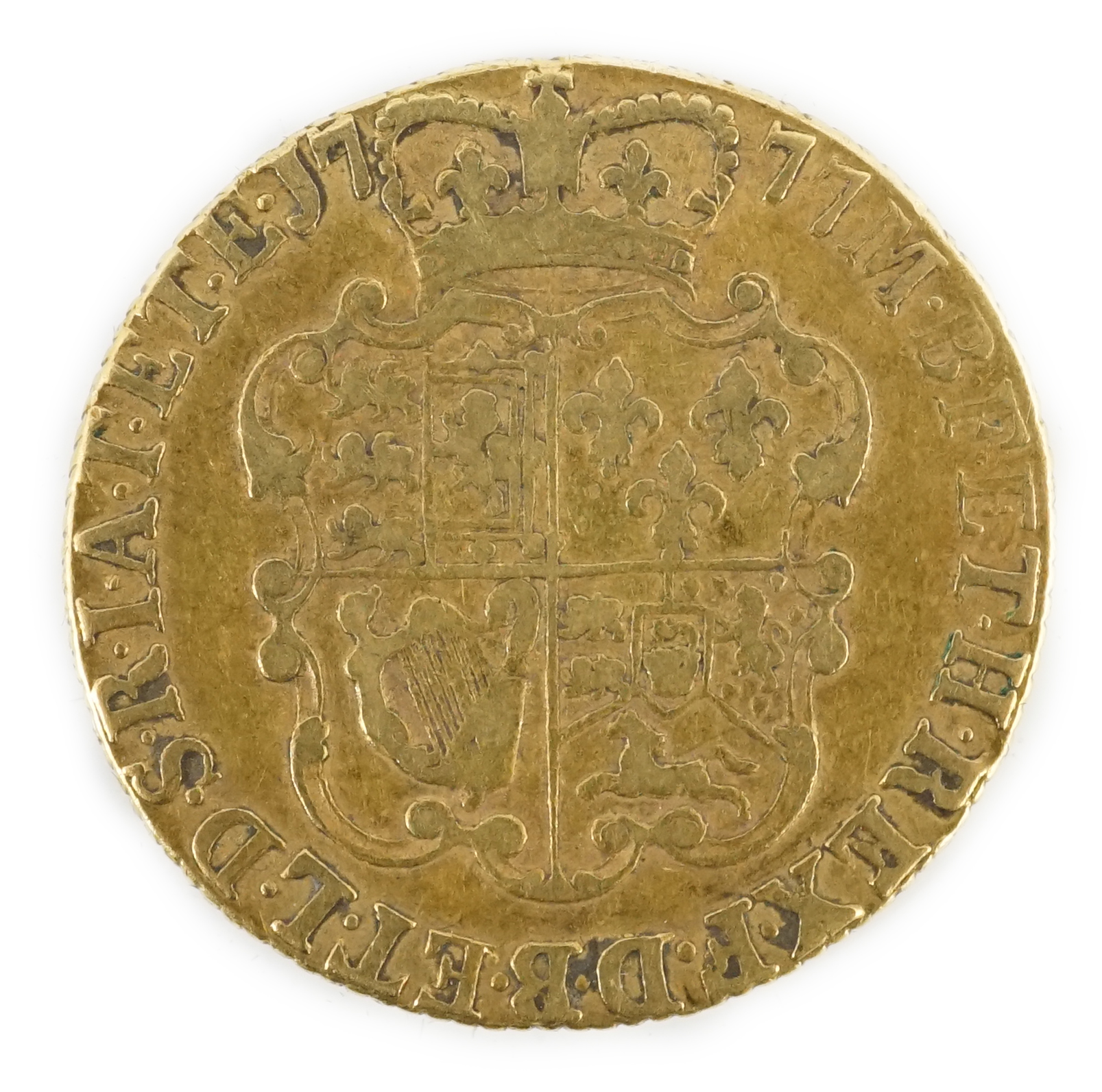 A George III gold guinea 1777, F